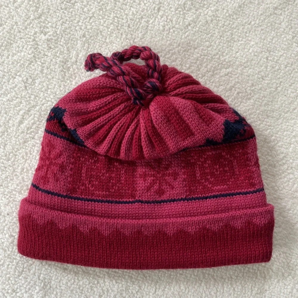 Vintage 90s Sunice Beanie Pink Fair Isle Nordic Snowflake Knit Tassel Hat Canada